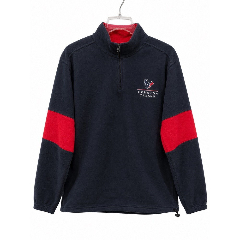Houston Texans NFL Mens Large Fleece 1/4 Zip Pullover Navy Red Embroidered
